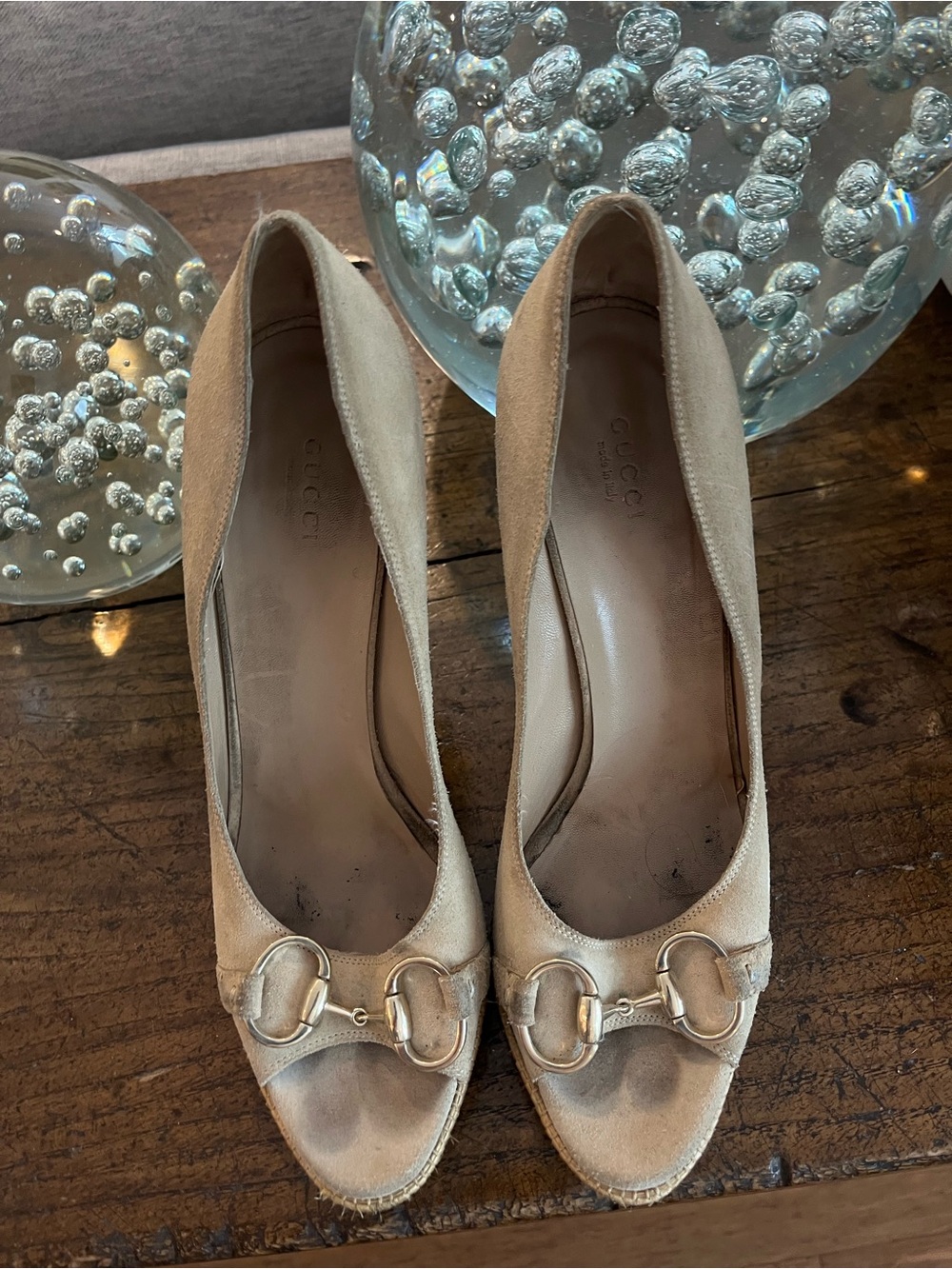 Gucci Beige Suede Horsebit Pumps